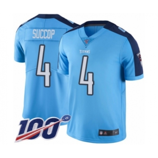 Men's Tennessee Titans #4 Ryan Succop Limited Light Blue Rush Vapor Untouchable 100th Season Football Jersey - Ujersey