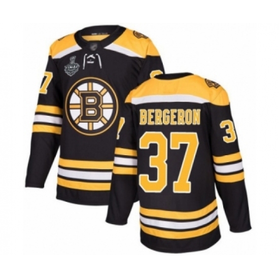 Men's Boston Bruins #37 Patrice Bergeron Authentic Black Home 2019 Stanley Cup Final Bound Hockey Jersey - Ujersey