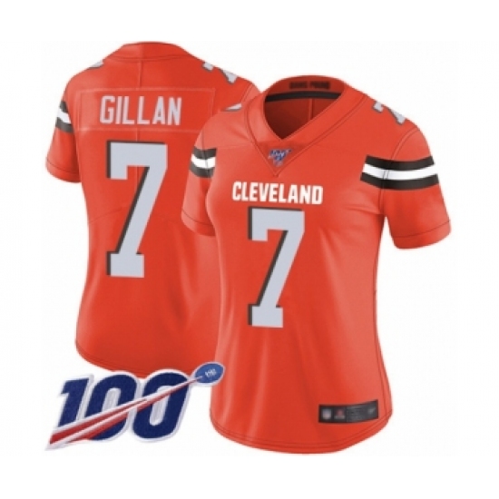 Women's Cleveland Browns #7 Jamie Gillan Orange Alternate Vapor Untouchable Limited Player 100th Season Football Jersey - Ujersey