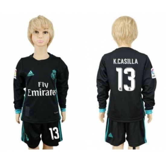 Real Madrid #13 K.Casilla Away Long Sleeves Kid Soccer Club Jersey
