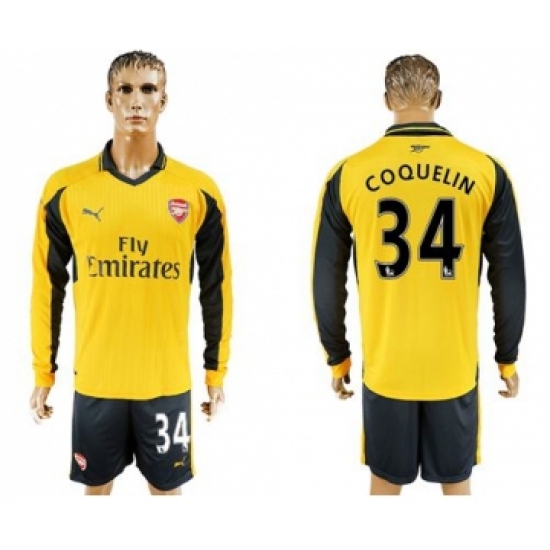 Arsenal #34 Coquelin Away Long Sleeves Soccer Club Jersey
