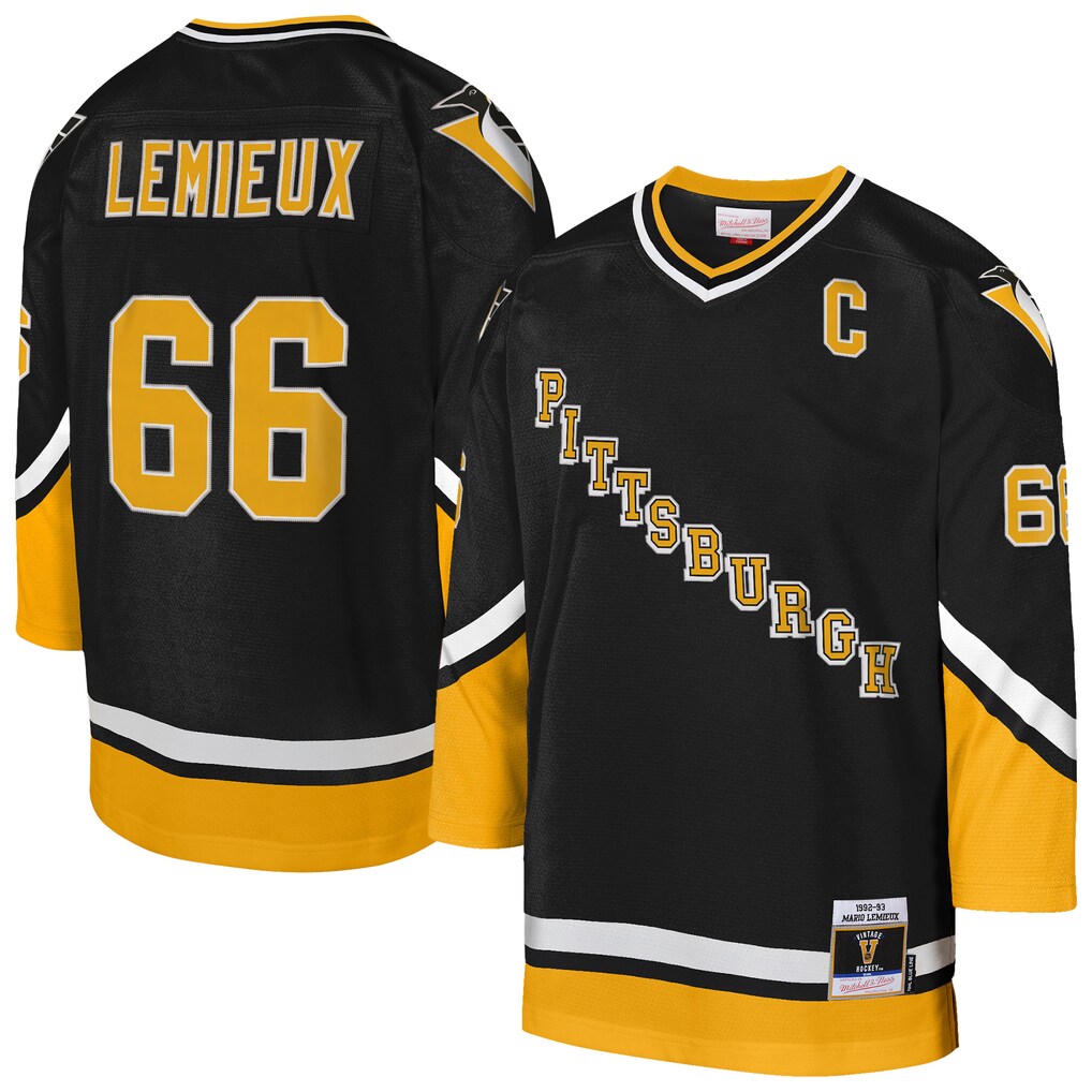 Youth Pittsburgh Penguins Mario Lemieux Mitchell & Ness Black 1992/93 Captain Patch Power Play Player Jersey
