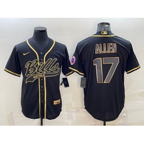 Men's Buffalo Bills #17 Josh Allen Black Gold With Patch Cool Base Stitched Baseball Jersey - Ujersey