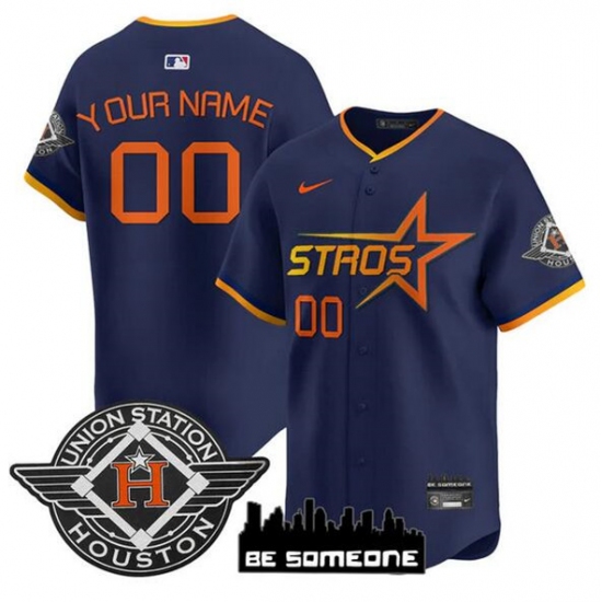 Men's Houston Astros Active Player Custom Navy 2025 City Connect Limited Stitched Baseball Jersey - Ujersey