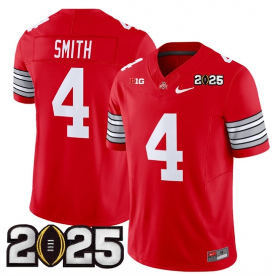 Men's Ohio State Buckeyes #4 Jeremiah Smith Red 2025 CFP Final Patch F.U.S.E. Vapor Limited Stitched Football Jersey - Ujersey