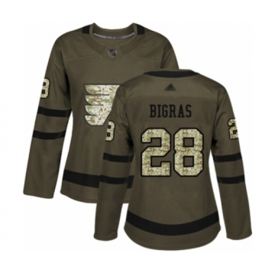 Women's Philadelphia Flyers #28 Chris Bigras Authentic Green Salute to Service Hockey Jersey - Ujersey