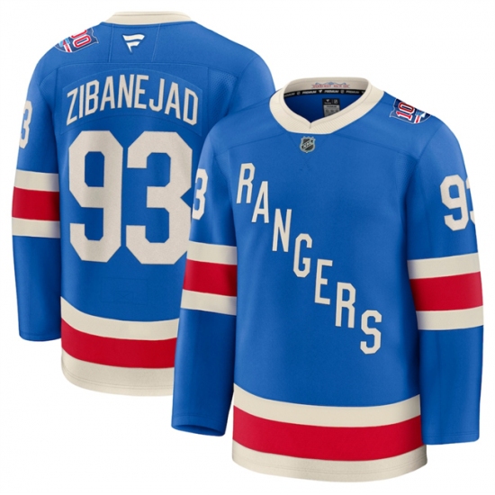 Men's New York Rangers #93 Mika Zibanejad Blue Centennial Stitched Hockey Jersey - ujerseystore