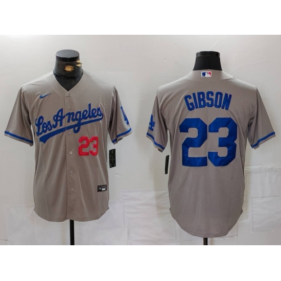 Men's Los Angeles Dodgers #23 Kirk Gibson Number Grey With los Cool Base Stitched Jersey - Ujersey