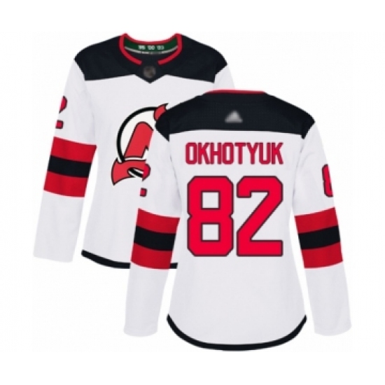 Women's New Jersey Devils #82 Nikita Okhotyuk Authentic White Away Hockey Jersey - Ujersey