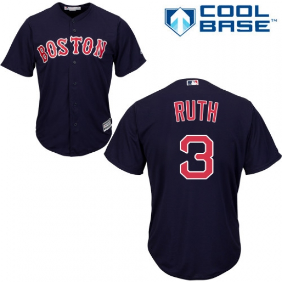 Youth Majestic Boston Red Sox #3 Babe Ruth Authentic Navy Blue Alternate Road Cool Base MLB Jersey - Ujersey