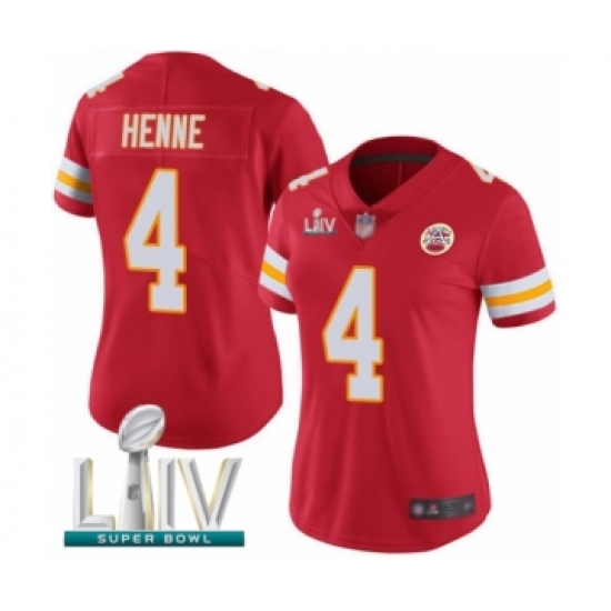 Women's Kansas City Chiefs #4 Chad Henne Red Team Color Vapor Untouchable Limited Player Super Bowl LIV Bound Football Jersey - Ujersey