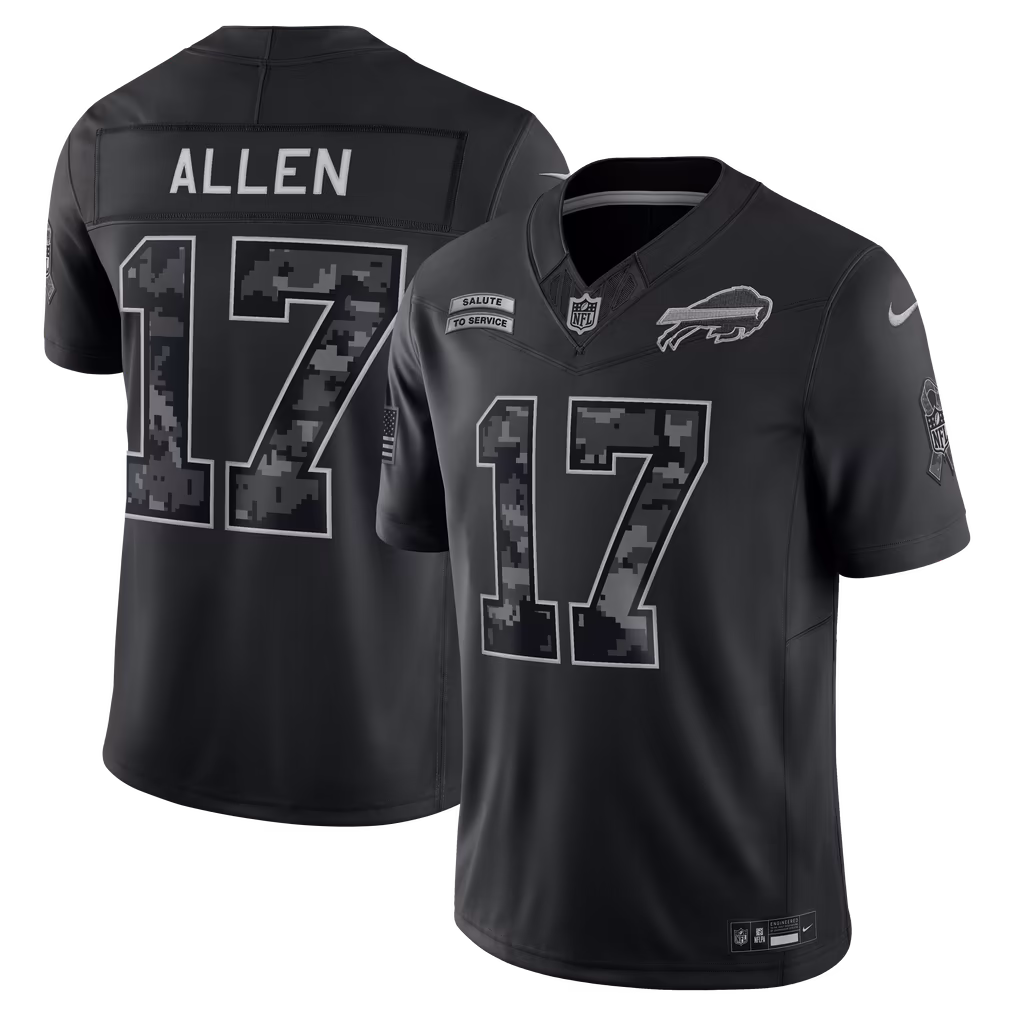Men's Buffalo Bills Josh Allen Nike Black 2026 Salute to Service Stitched Limited Jersey