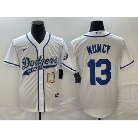 Men's Los Angeles Dodgers #13 Max Muncy Number White Cool Base Stitched Baseball Jersey - Ujersey