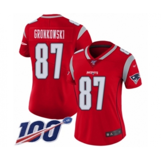 Women's New England Patriots #87 Rob Gronkowski Limited Red Inverted Legend 100th Season Football Jersey - Ujersey