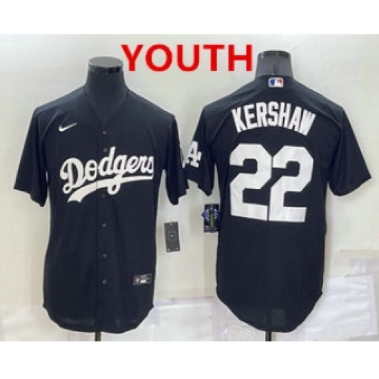 Youth Los Angeles Dodgers #22 Clayton Kershaw Black Turn Back The Clock Stitched Cool Base Jersey - Ujersey