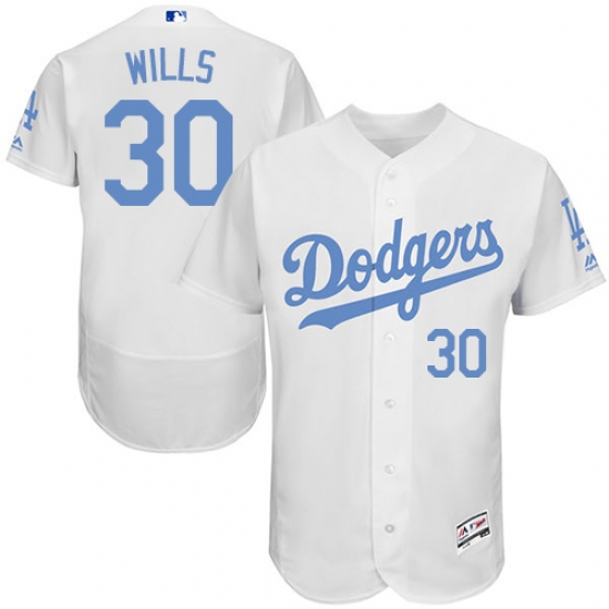 Men's Majestic Los Angeles Dodgers #30 Maury Wills Authentic White 2016 Father's Day Fashion Flex Base MLB Jersey - Ujersey