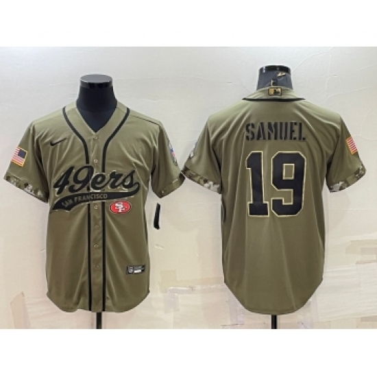 Men's San Francisco 49ers #19 Deebo Samuel 2022 Olive Salute to Service Cool Base Stitched Baseball Jersey - Ujersey
