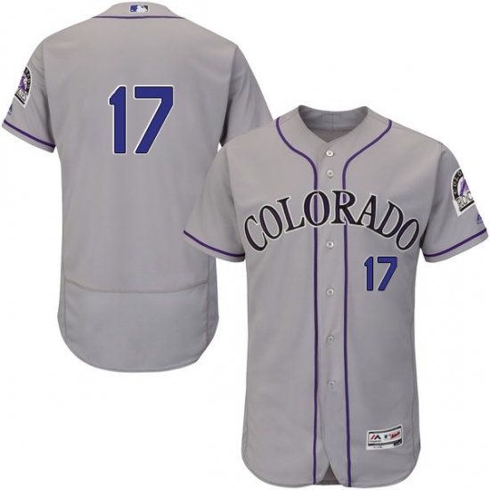 Men's Majestic Colorado Rockies #17 Todd Helton Grey Road Flex Base Authentic Collection MLB Jersey - Ujersey