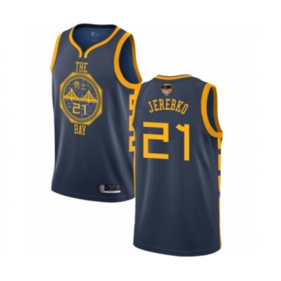 Men's Golden State Warriors #21 Jonas Jerebko Swingman Navy Blue Basketball 2019 Basketball Finals Bound Jersey - City Edition - Ujersey