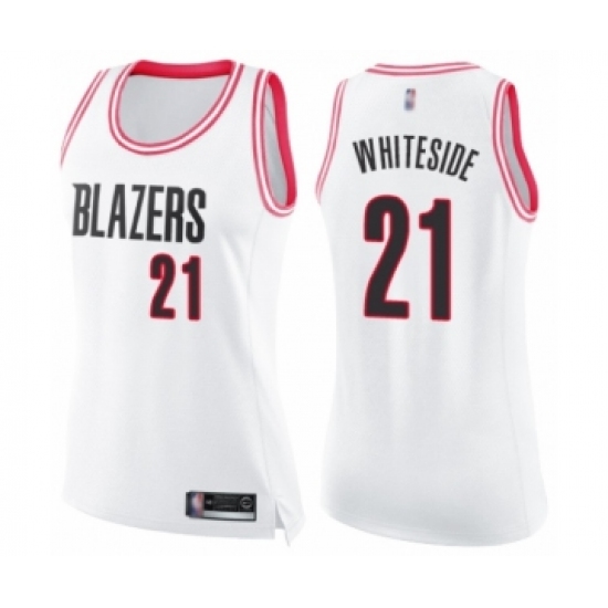 Women's Portland Trail Blazers #21 Hassan Whiteside Swingman White Pink Fashion Basketball Jersey - Ujersey