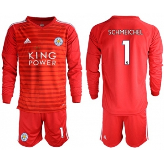 Leicester City #1 Schmeichel Red Goalkeeper Long Sleeves Soccer Club Jersey