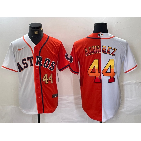 Men's Houston Astros #44 Yordan Alvarez Number White Orange Split Stitched Baseball Jersey - Ujersey