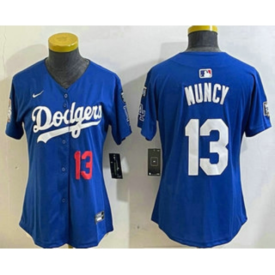 Women's Los Angeles Dodgers #13 Max Muncy Number Blue 2024 World Series With Fernando 34 Fashion Limited Stitched Jerseys - Ujersey