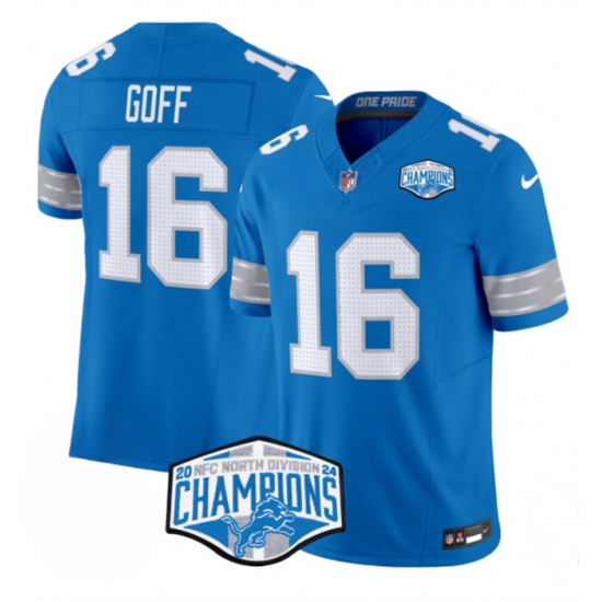 Men's Detroit Lions #16 Jared Goff Blue 2024 NFC North Champions F.U.S.E. Vapor Limited Stitched Jersey - Ujersey
