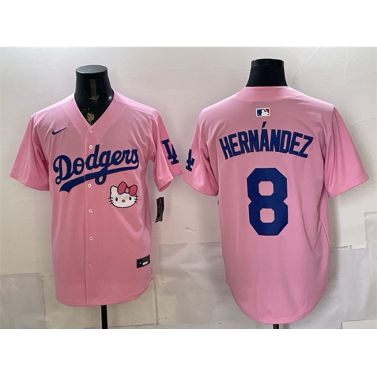 Men's Los Angeles Dodgers #8 Enrique Hernández Pink 2025 Hello Kitty Vapor Limited Stitched Baseball Jersey