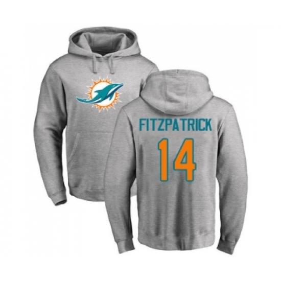Football Miami Dolphins #14 Ryan Fitzpatrick Ash Name & Number Logo Pullover Hoodie - Ujersey