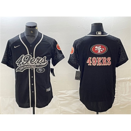 Men's San Francisco 49ers Black Reflective Team Big Logo With Cool Base Stitched Baseball Jersey - Ujersey
