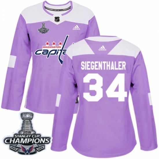 Women's Adidas Washington Capitals #34 Jonas Siegenthaler Authentic Purple Fights Cancer Practice 2018 Stanley Cup Final Champions NHL Jersey - Ujersey