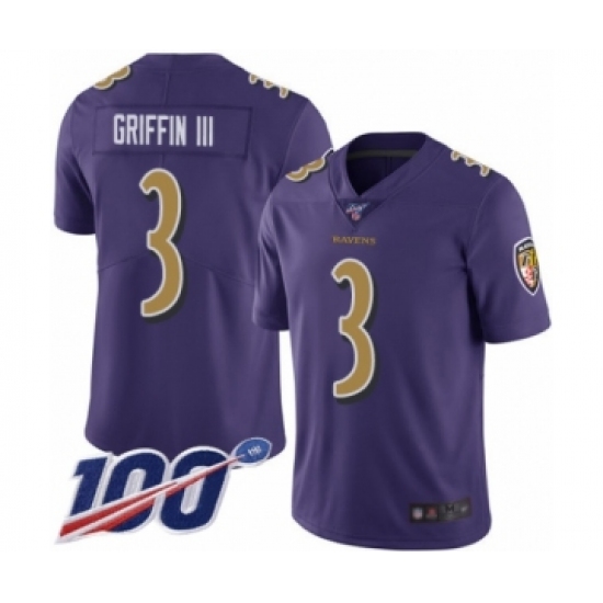 Men's Baltimore Ravens #3 Robert Griffin III Limited Purple Rush Vapor Untouchable 100th Season Football Jersey - Ujersey