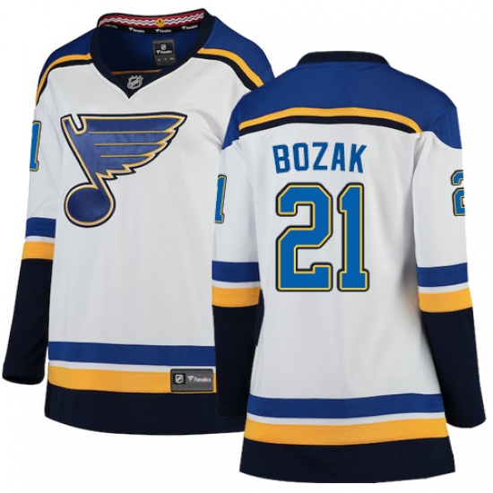 Women's St. Louis Blues #21 Tyler Bozak Fanatics Branded White Away Breakaway NHL Jersey
