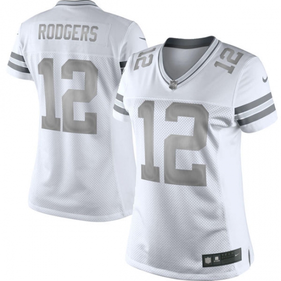 Women's Nike Green Bay Packers #12 Aaron Rodgers Limited White Platinum NFL Jersey - Ujersey