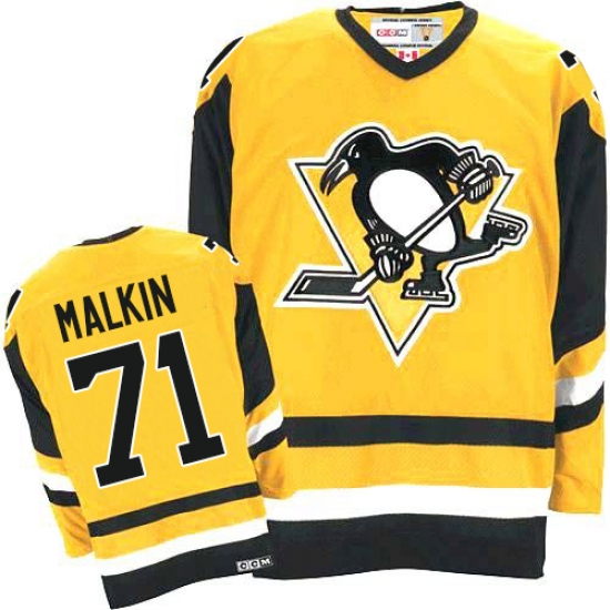 Men's CCM Pittsburgh Penguins #71 Evgeni Malkin Authentic Gold Throwback NHL Jersey - Ujersey