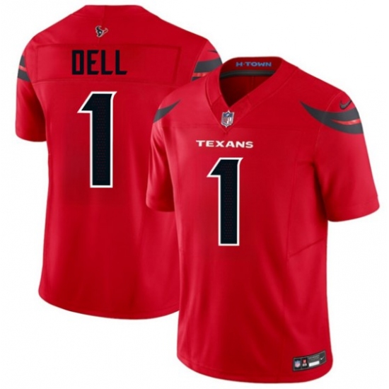 Men's Houston Texans #1 Tank Dell Red 2024 Alternate Vapor F.U.S.E. Limited Football Stitched Jersey - Ujersey