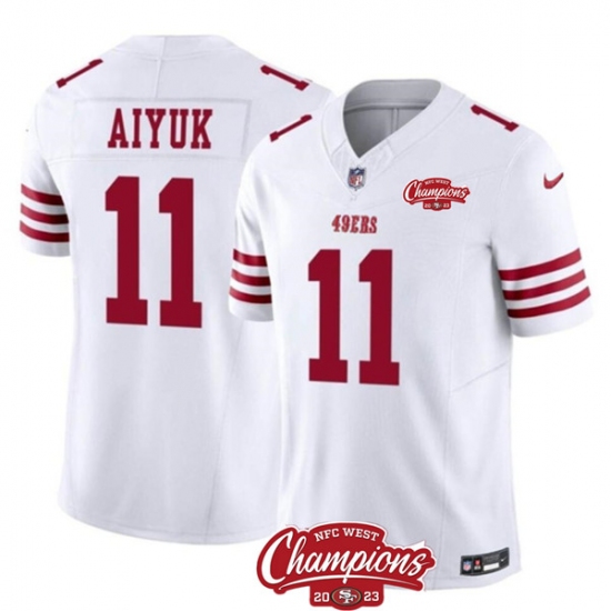 Men's San Francisco 49ers #11 Brandon Aiyuk White 2023 F.U.S.E. NFC West Champions Football Stitched Jersey
