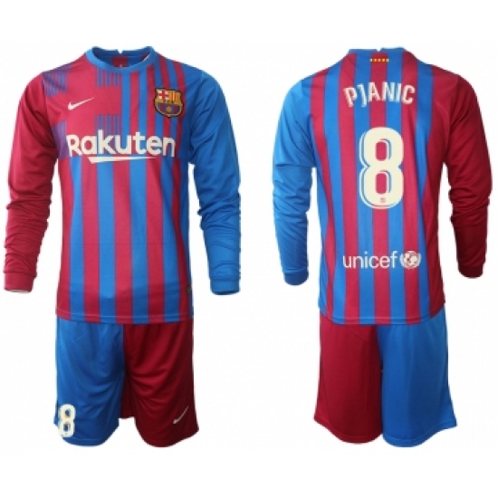 Men 2021-2022 Club Barcelona home red blue Long Sleeve 8 Nike Soccer Jersey