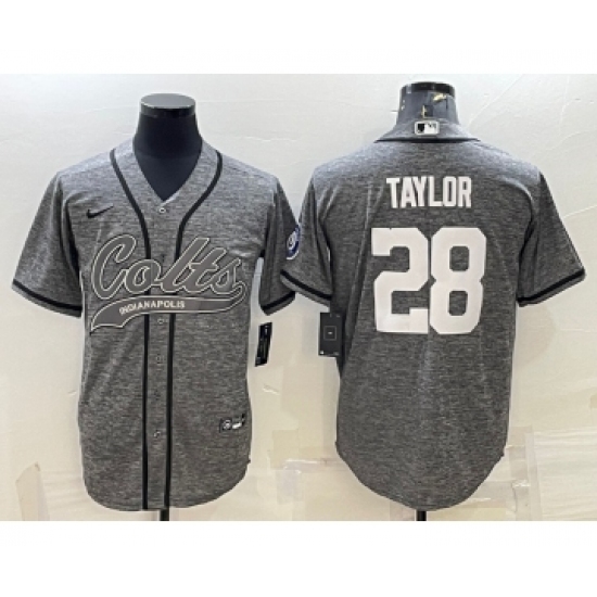 Men's Indianapolis Colts #28 Jonathan Taylor Grey Gridiron With Patch Cool Base Stitched Baseball Jerseys - Ujersey