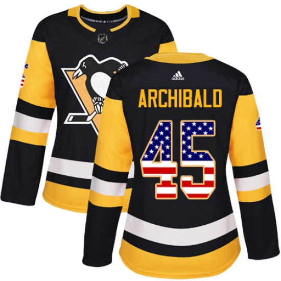 Women's Adidas Pittsburgh Penguins #45 Josh Archibald Authentic Black USA Flag Fashion NHL Jersey - Ujersey