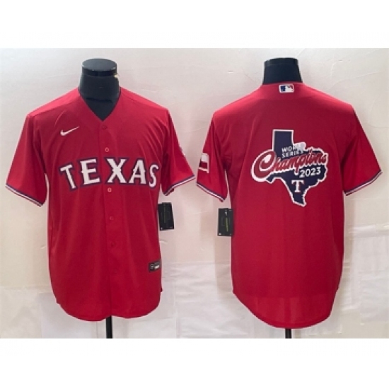Men's Texas Rangers Red 2023 World Series Champions Big Logo Cool Base Stitched Baseball Jersey - Ujersey
