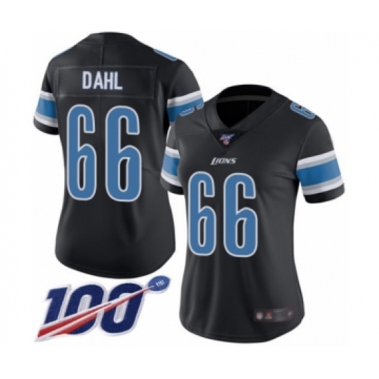 Women's Detroit Lions #66 Joe Dahl Limited Black Rush Vapor Untouchable 100th Season Football Jersey
