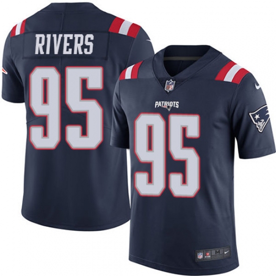 Men's Nike New England Patriots #95 Derek Rivers Limited Navy Blue Rush Vapor Untouchable NFL Jersey - Ujersey