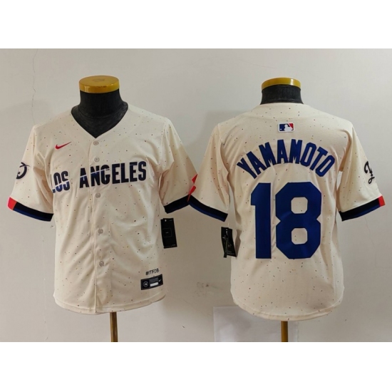 Youth Los Angeles Dodgers #18 Yoshinobu Yamamoto Cream 2024 City Connect Limited Stitched Jersey - Ujersey