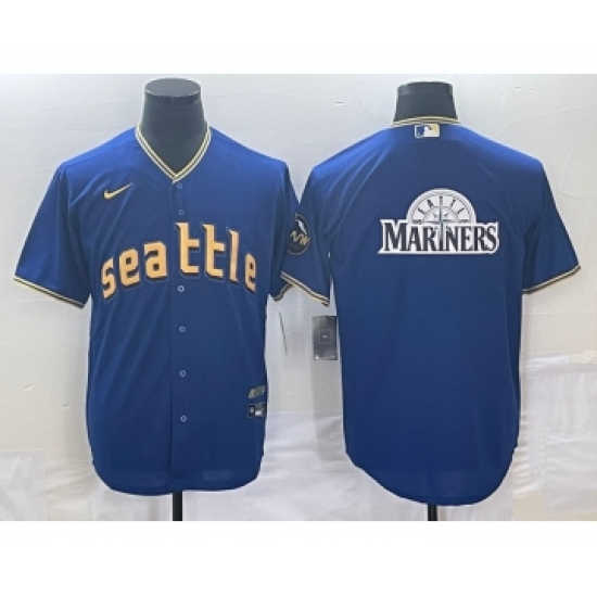 Men's Seattle Mariners Big Logo Blue 2023 City Connect Cool Base Stitched Jersey - Ujersey