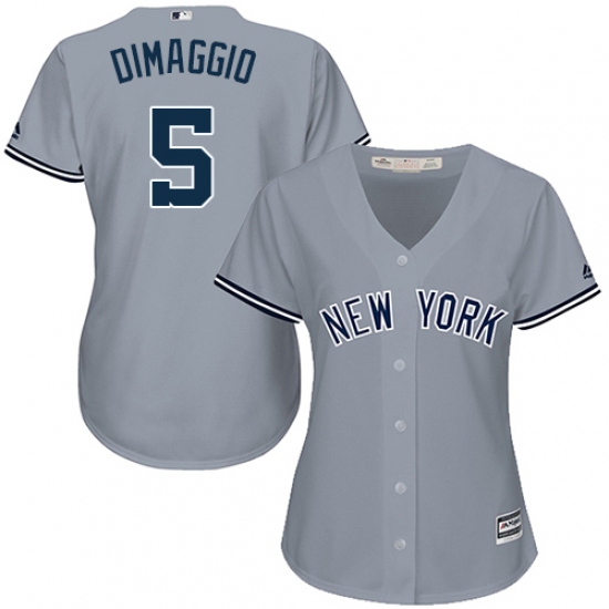 Women's Majestic New York Yankees #5 Joe DiMaggio Replica Grey Road MLB Jersey - Ujersey