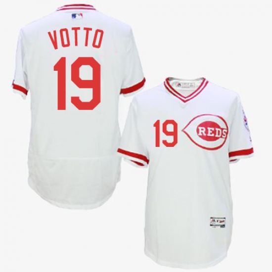 Men's Majestic Cincinnati Reds #19 Joey Votto White Flexbase Authentic Collection Cooperstown MLB Jersey - Ujersey