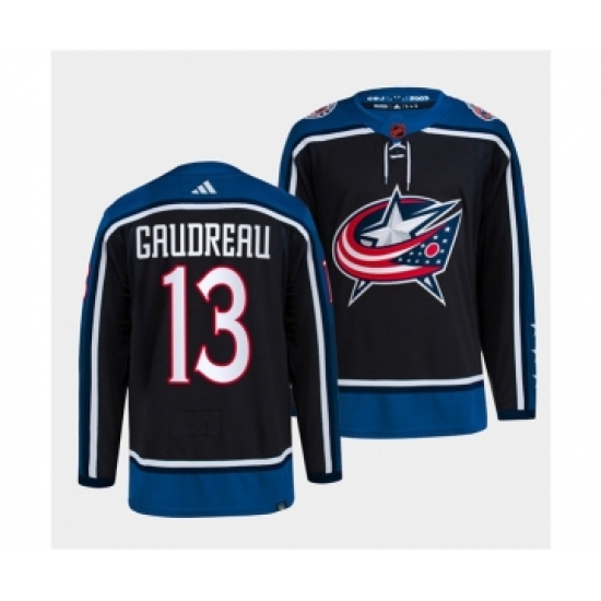 Men's Columbus Blue Jackets #13 Johnny Gaudreau Navy 2022 Reverse Retro Stitched Jersey - Ujersey