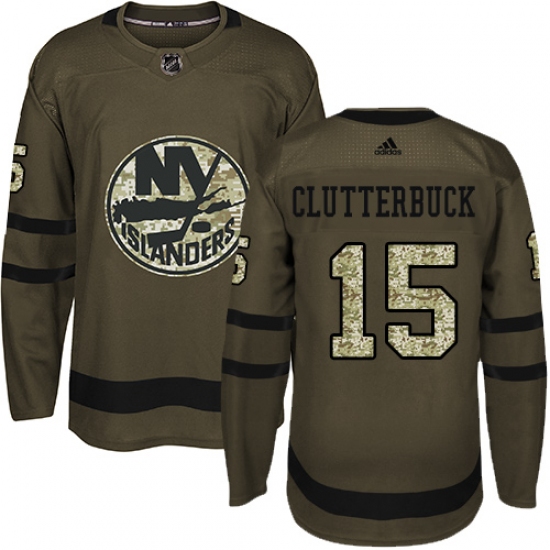 Men's Adidas New York Islanders #15 Cal Clutterbuck Authentic Green Salute to Service NHL Jersey - Ujersey